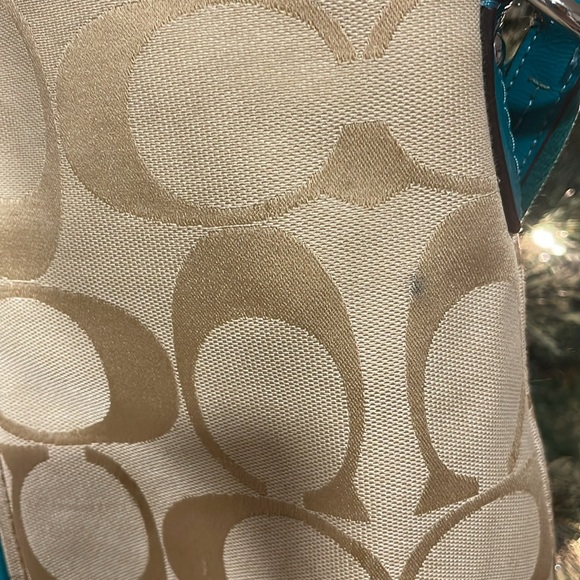 Coach Signature Tote Bag - Beige and Teal - Picture 5 of 16